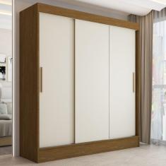 Guarda-Roupa Solteiro Atlanta 3 Portas de Correr 2 Gavetas Cinamomo/Off White - Panorama Móveis