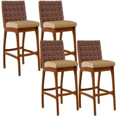 Kit 04 Banquetas Altas Mila Marrom Linho Bege Escuro