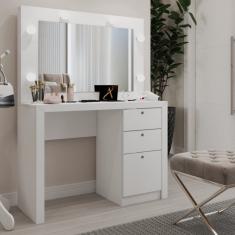 Penteadeira Camarim 3 Gavetas Beauty com Espelho e Bocais para Lâmpada Branco - Panorama Móveis