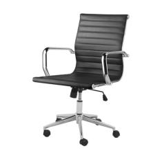 Cadeira Giratória Baixa Office Sevilha Esteirinha Rivati Poliuretano Pu Preto Base Rodízio Cromado