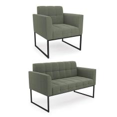 Sofá Namoradeira e Poltrona Industrial Preto Elisa Bouclê Menta D03 - D`Rossi