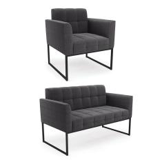 Sofá Namoradeira e Poltrona Industrial Preto Elisa Bouclê Grafite D03 - D`Rossi