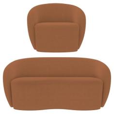 Sofá 2 Lugares Living 160cm e 1 Poltrona Giratória Garbin K04 Bouclê T