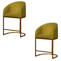 Kit 02 Banco Banqueta Poltrona Mia Base Metal Bronze Veludo - Fina Mob