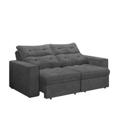 Sofá Retrátil e Reclinável com Baú 2m 3 Lugares Maverik Suede Cinza Com Molas Exata