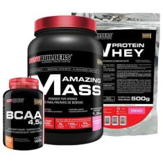 Kit Amazing Mass 1,5Kg +Whey Protein 500G Morango +Bcaa 100G - Bodybui