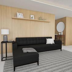 Sofá 4 Lugares Alive com Chaise Esquerdo Pés e Base em Madeira Linho Cotton Grafite