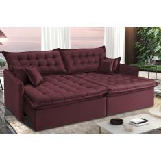 Sofá Sem Caixa Retrátil E Reclinável 1,95m Cama Inbox Versátil Suede Velusoft Vinho