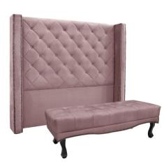 Cabeceira Cama Box Queen 160cm e Recamier Vicenza Veludo S04 - D'Rossi