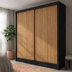 Guarda Roupa Solteiro 2 Portas de Correr e 2 Gavetas Peônia Preto Prim