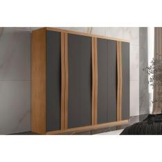 Guarda Roupa Casal Grécia 6 Portas de Bater 2 Gavetas MDF Naturale-Grafite Móveis Rufato