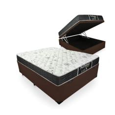 Cama Box Baú casal 138 Tecido Sintético Marrom Com Colchão com Molas - Prodormir Sleep Black - Probel 63x138x188