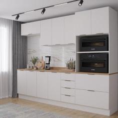 Cozinha Modulada 5 Peças com Tampo 2 Aéreos e 2 Balcões 1 Torre Quente Ipanema Cabecasa Madeiramadeira Branco