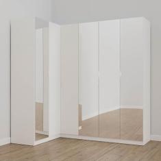Guarda Roupa Modulado de Canto com Espelho 6 Portas 3 Peças Hera Cabecasa Madeiramadeira Branco Geada/cromado