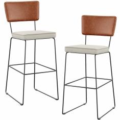 Kit 02 Banquetas Altas Camel Linho Champagne