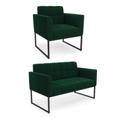 Sofá Namoradeira e Poltrona Industrial Preto Elisa Bouclê D03 - D`Rossi