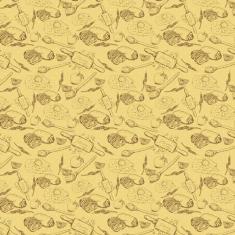Papel De Parede Amarelo Desenhos Ovos E Pães Adesivo Lavável