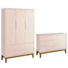 Jogo de Quarto Infantil Guarda Roupa 3 Portas e Cômoda 1 Porta Classic
