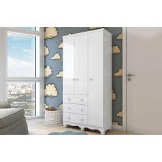 Guarda Roupa Bebê c/ 3 Portas e 3 Gavetas Júnior Branco - Peroba