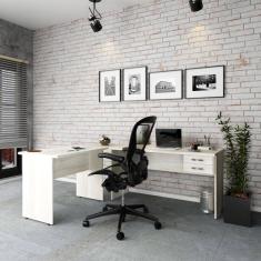 Escrivaninha Mesa De Escritório Em L 1,80x1,40m C-02gavetas Snow