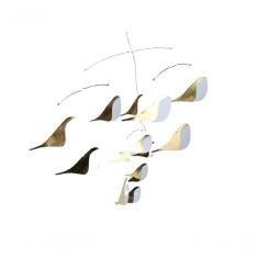 Móbile Berço Bebê Infantil Quarto Passarinhos Dourado Branco