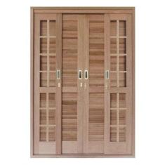 Porta Balcão de Correr Quadriculado 6 Folhas Cedro Arana 215cmx180cmx1