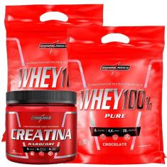 Kit 2 Whey 100% Pure 907g Refil  + 1 Creatina Hardcore Reload 300g - IntegralMédica-Unissex