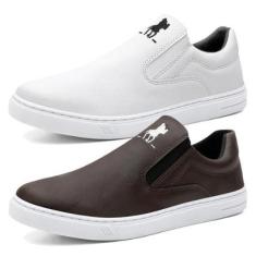 Kit 2 Pares Tênis Slip On Masculino com Elástico e Sola Borracha Costurada-Masculino