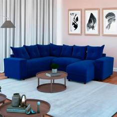 Sofá de Canto Para Sala Tecido Suede Macio Azul 910 Áustria - Alpoim