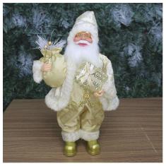 Boneco Natal Papai Noel Com Presente Natalino Dourado 30Cm