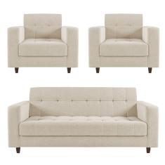 Kit 01 Sofá 3 Lugares E 02 Poltronas Arezzo Linho Pés Chanfrado Tabaco - D`rossi Cor A19 Bege