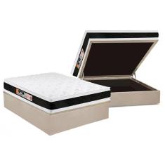 Cama Box Baú Casal: Colchão Espuma D45 Castor Black e White Air Double Face + Base CRC Suede Clean(138x188)