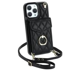 Capa de telefone de couro com alça de pulso crossbody para iPhone 13 12 Mini 15 14 11 Pro XS Max XR X 7 8 Plus Carteira com capa de suporte de cartão, preta, para iPhone 7(8)