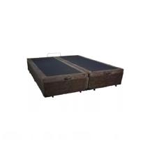 Cama Box Baú Queen Bipartido Blindado Suede Marrom Com Pistão A Gás