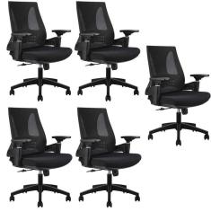 Kit com 5 Cadeiras Office Diretor Toledo com Braços 3d Office Nr17 Preto