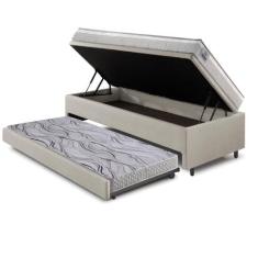 Bicama Box Baú Solteiro Revestimento Sintético Linho Areia 88x188 Com 