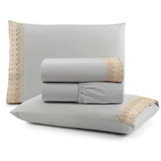 Jogo de Lençol Cama King 4 peças 100% Algodão Percal 200 Fios Gippir -