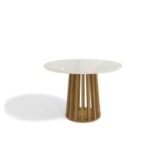 Mesa p/ Cozinha Lavanda c/ Tampo Madeirado c/ Vidro 105x105cm Nogueira/Off White/Vidro Off White - Kappesberg