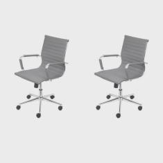 Kit 2 Cadeiras para Escritorio Diretor Esteirinha com Relax Corino 3301 Cinza