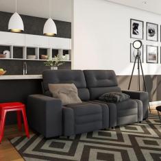 Sofá Retrátil e Reclinável 3 Lugares Benedita Suede Grafite - Mobly