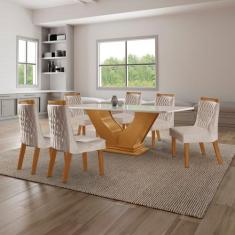Conjunto Sala De Jantar Mesa Com Tampo De Vidro Safira 6 Cadeiras Aten