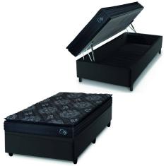 Cama Box Baú Solteiro Colchão Com Molas Ensacadas City Pillow Top 88x188x64cm Preto Hellen