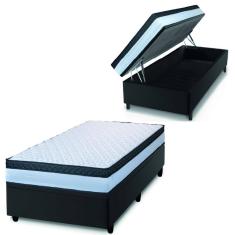 Cama Box Baú Solteiro Colchão Com Molas Ensacadas 88x188x63cm Dunas Branco/Preto Hellen