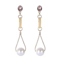 Brinco Armazem Rr Bijoux Comprido Pérola E Cristal Dourado