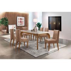 Sala De Jantar Liz 180 Tampo Mdf Canto Reto Com 6 Cadeiras Safira Rufa