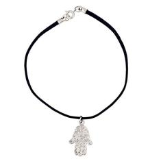 Pulseira camurça com Hamsa 20mm - Sunshine Cristais Cor:Prata
