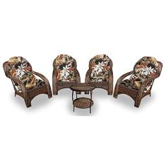 Conjunto de Poltronas Fibra Sintética Lisboa - 4 Poltronas + 1 Mesa Centro - Tecido Revieira Marrom