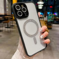 Capa transparente com glitter para iphone, capa transparente com amortecedor magnético para iphone 14 13 12 11 pro max 14 plus, balck, para iphone 11