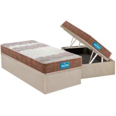 Cama Box Baú Solteiro: Colchão Espuma D33 Probel / EP Guarda Costas PróIntense Plus Double Face + Base CRC Suede Clean(88x188)
