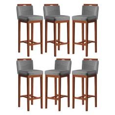 Kit 6 Banquetas Média Gourmet para Cozinha 38x92 Cm Líbia Madeira Maci